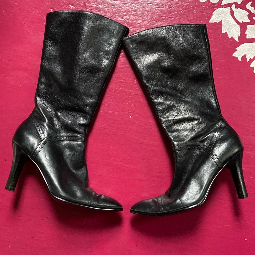 Moda sports vintage black leather heeled boots